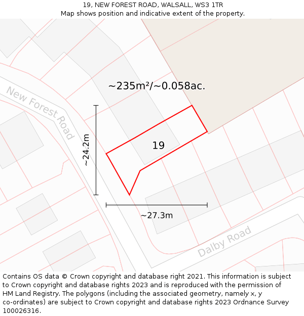 19, NEW FOREST ROAD, WALSALL, WS3 1TR: Plot and title map
