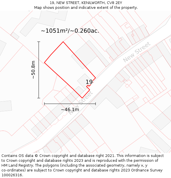 19, NEW STREET, KENILWORTH, CV8 2EY: Plot and title map