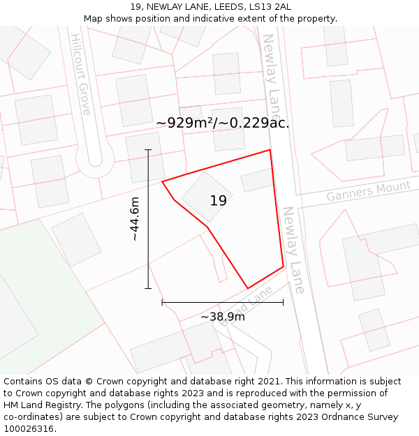 19, NEWLAY LANE, LEEDS, LS13 2AL: Plot and title map