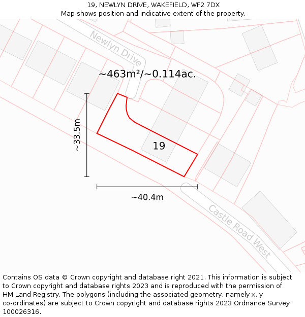 19, NEWLYN DRIVE, WAKEFIELD, WF2 7DX: Plot and title map