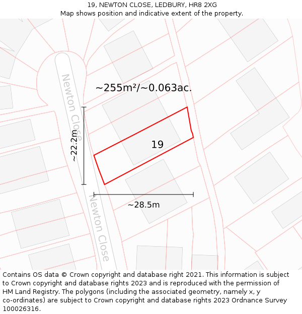 19, NEWTON CLOSE, LEDBURY, HR8 2XG: Plot and title map