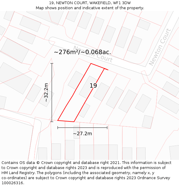 19, NEWTON COURT, WAKEFIELD, WF1 3DW: Plot and title map