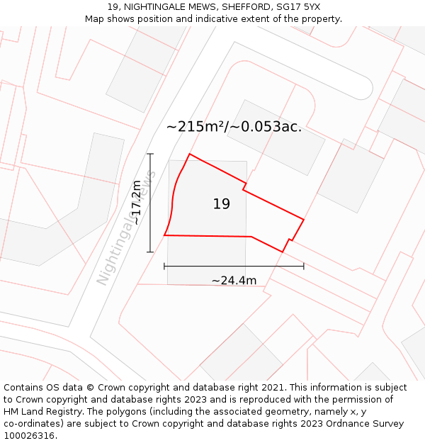 19, NIGHTINGALE MEWS, SHEFFORD, SG17 5YX: Plot and title map