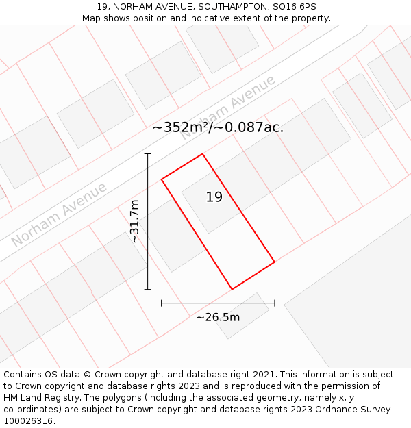 19, NORHAM AVENUE, SOUTHAMPTON, SO16 6PS: Plot and title map