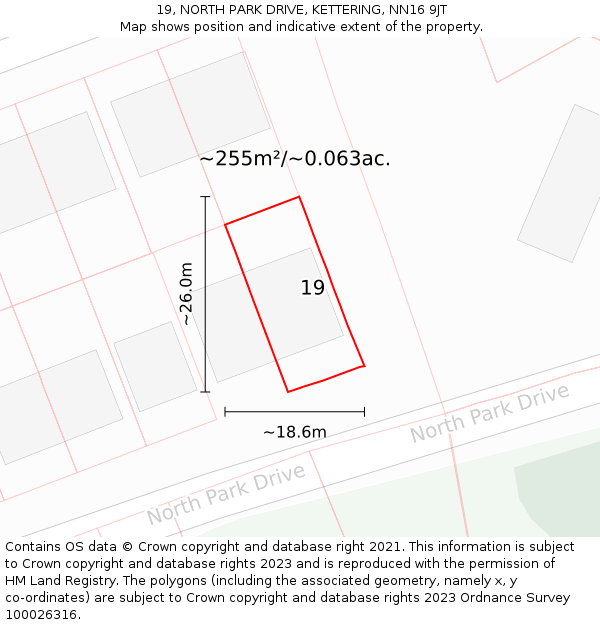 19, NORTH PARK DRIVE, KETTERING, NN16 9JT: Plot and title map