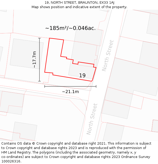 19, NORTH STREET, BRAUNTON, EX33 1AJ: Plot and title map