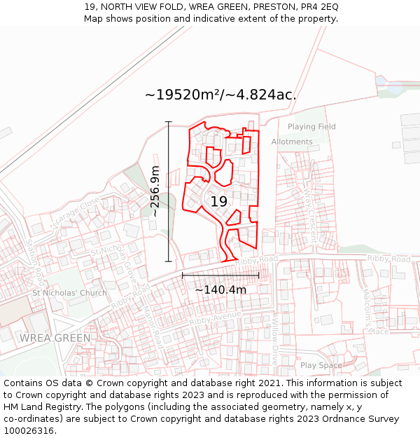 19, NORTH VIEW FOLD, WREA GREEN, PRESTON, PR4 2EQ: Plot and title map