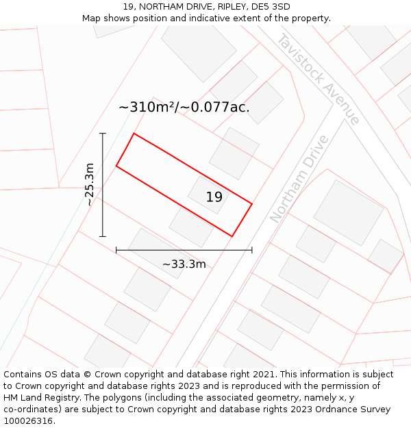 19, NORTHAM DRIVE, RIPLEY, DE5 3SD: Plot and title map