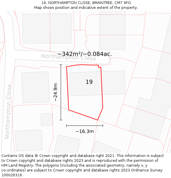 19, NORTHAMPTON CLOSE, BRAINTREE, CM7 9FG: Plot and title map