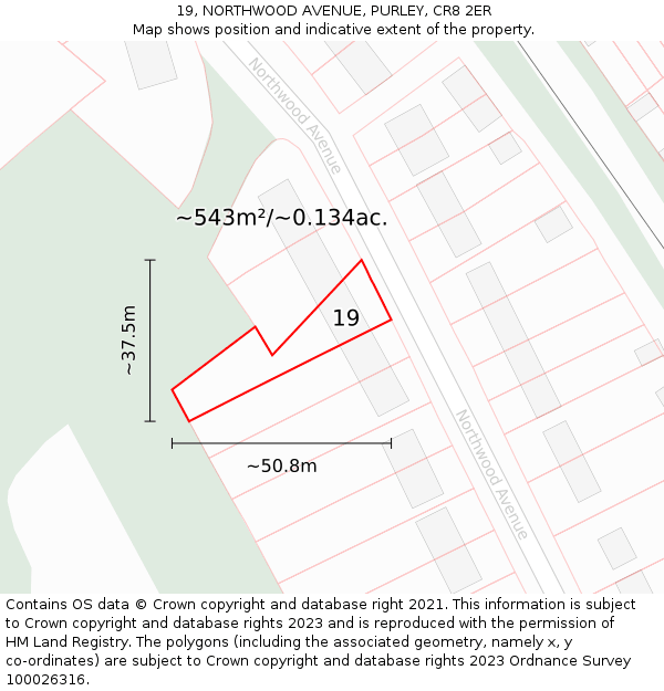 19, NORTHWOOD AVENUE, PURLEY, CR8 2ER: Plot and title map