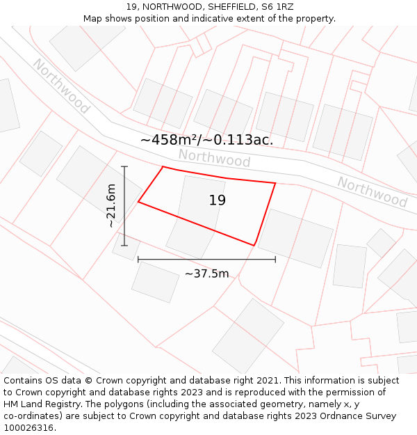 19, NORTHWOOD, SHEFFIELD, S6 1RZ: Plot and title map
