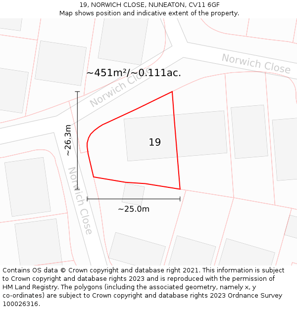 19, NORWICH CLOSE, NUNEATON, CV11 6GF: Plot and title map
