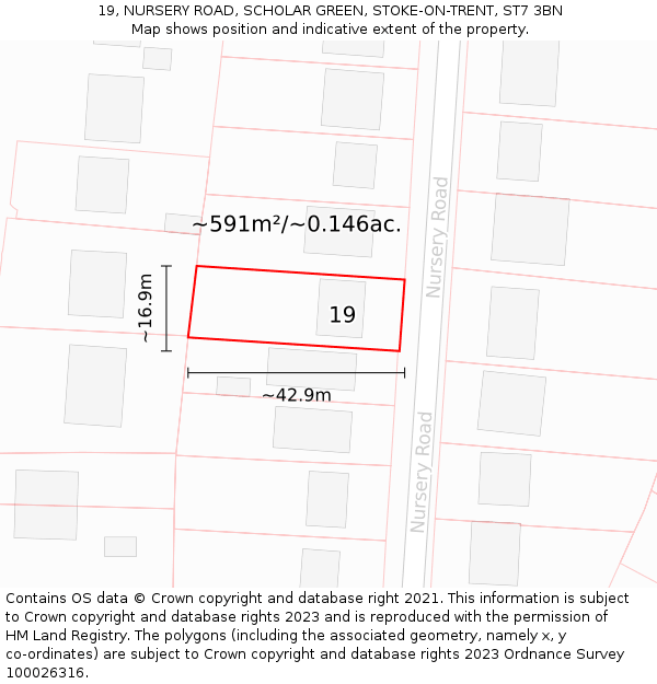 19, NURSERY ROAD, SCHOLAR GREEN, STOKE-ON-TRENT, ST7 3BN: Plot and title map