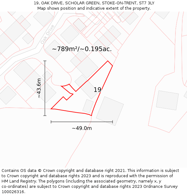 19, OAK DRIVE, SCHOLAR GREEN, STOKE-ON-TRENT, ST7 3LY: Plot and title map