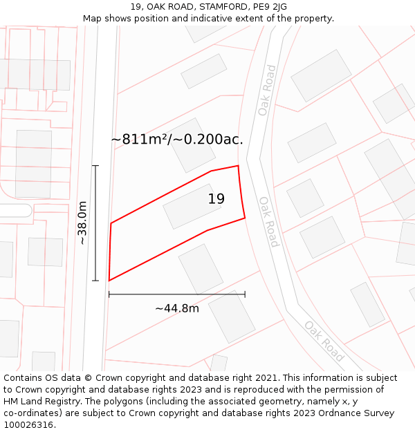 19, OAK ROAD, STAMFORD, PE9 2JG: Plot and title map