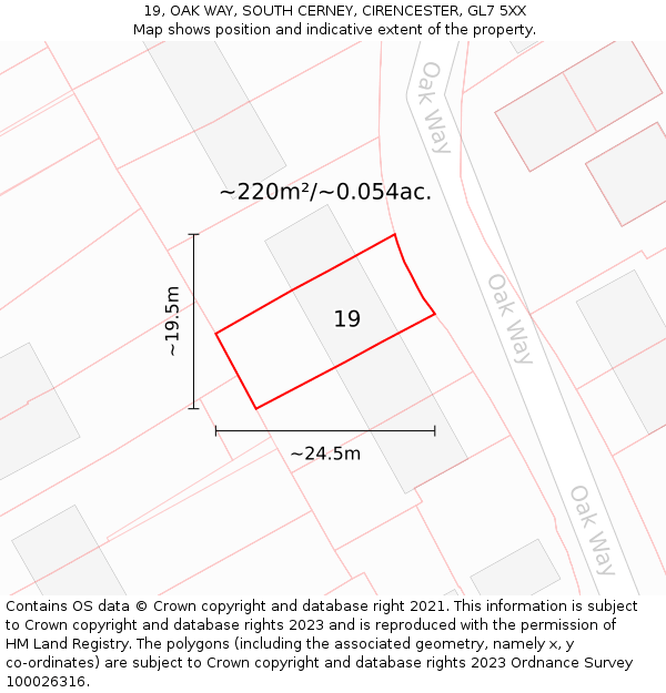 19, OAK WAY, SOUTH CERNEY, CIRENCESTER, GL7 5XX: Plot and title map