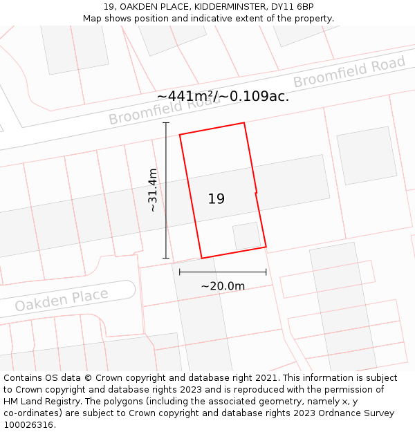 19, OAKDEN PLACE, KIDDERMINSTER, DY11 6BP: Plot and title map