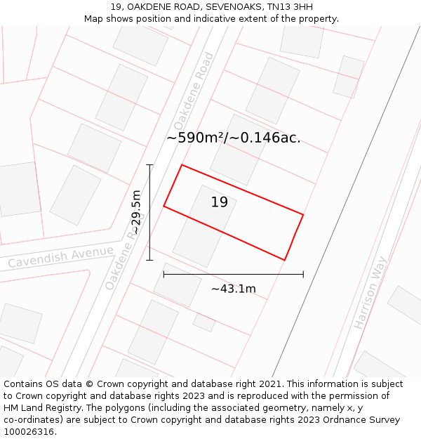 19, OAKDENE ROAD, SEVENOAKS, TN13 3HH: Plot and title map