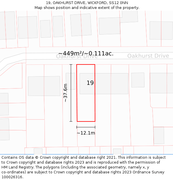 19, OAKHURST DRIVE, WICKFORD, SS12 0NN: Plot and title map