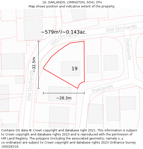 19, OAKLANDS, LYMINGTON, SO41 3TH: Plot and title map