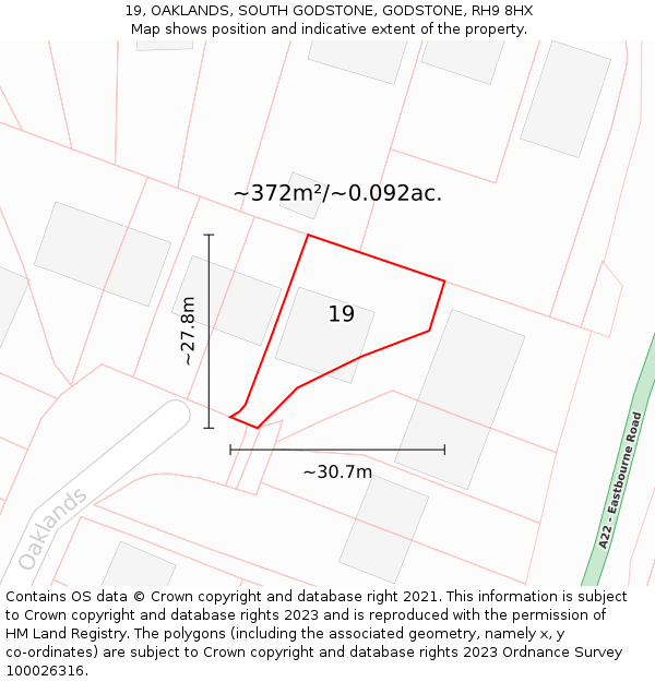 19, OAKLANDS, SOUTH GODSTONE, GODSTONE, RH9 8HX: Plot and title map