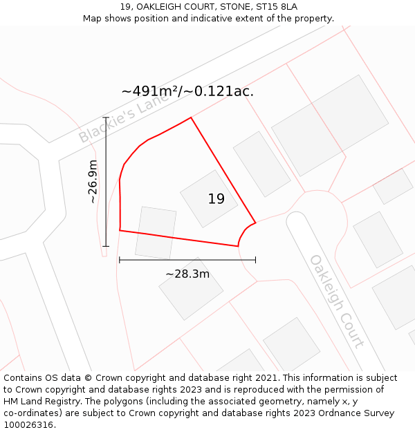 19, OAKLEIGH COURT, STONE, ST15 8LA: Plot and title map