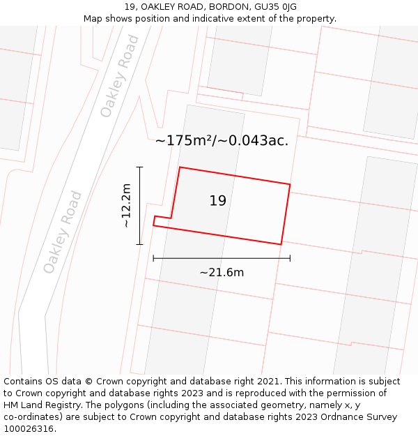 19, OAKLEY ROAD, BORDON, GU35 0JG: Plot and title map