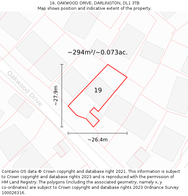 19, OAKWOOD DRIVE, DARLINGTON, DL1 3TB: Plot and title map