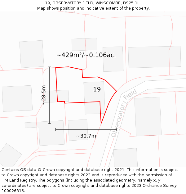 19, OBSERVATORY FIELD, WINSCOMBE, BS25 1LL: Plot and title map