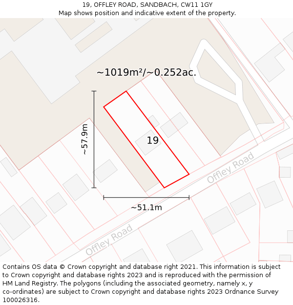 19, OFFLEY ROAD, SANDBACH, CW11 1GY: Plot and title map