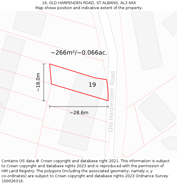 19, OLD HARPENDEN ROAD, ST ALBANS, AL3 6AX: Plot and title map
