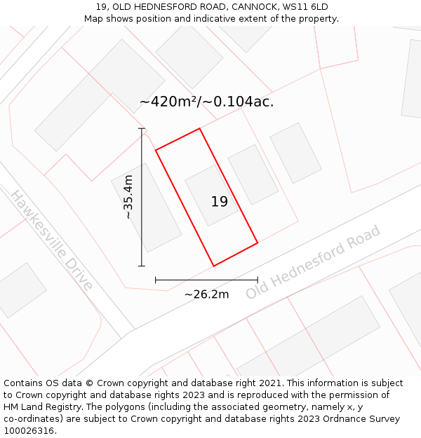 19, OLD HEDNESFORD ROAD, CANNOCK, WS11 6LD: Plot and title map
