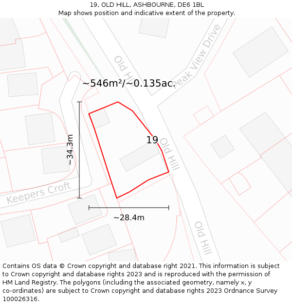 19, OLD HILL, ASHBOURNE, DE6 1BL: Plot and title map