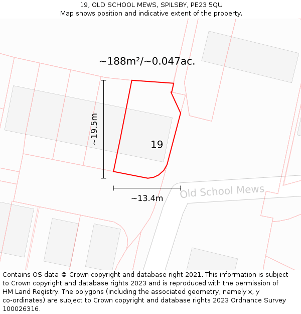 19, OLD SCHOOL MEWS, SPILSBY, PE23 5QU: Plot and title map