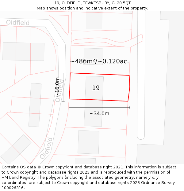 19, OLDFIELD, TEWKESBURY, GL20 5QT: Plot and title map