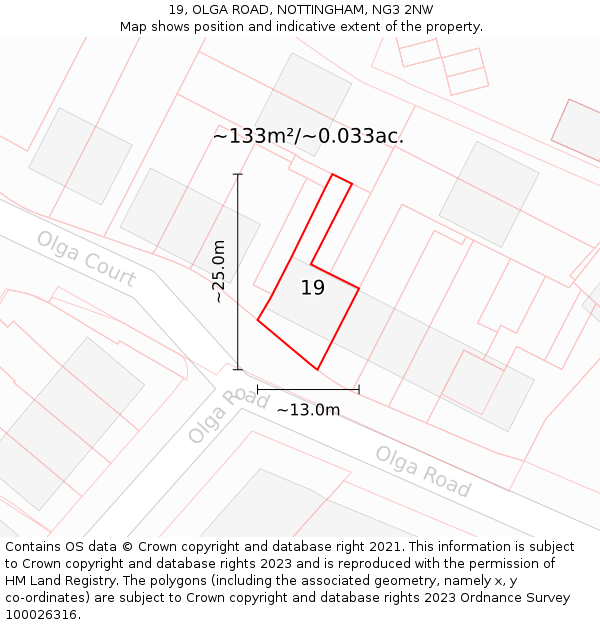 19, OLGA ROAD, NOTTINGHAM, NG3 2NW: Plot and title map