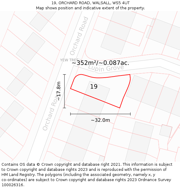 19, ORCHARD ROAD, WALSALL, WS5 4UT: Plot and title map