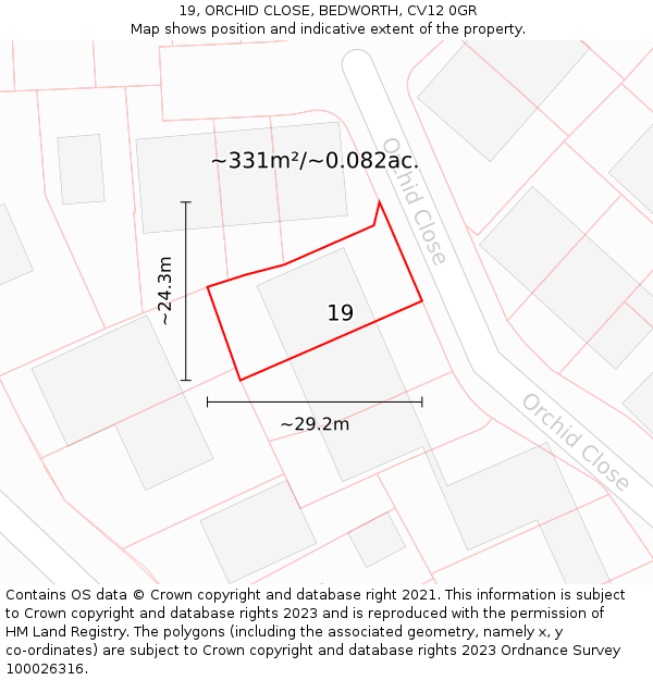 19, ORCHID CLOSE, BEDWORTH, CV12 0GR: Plot and title map