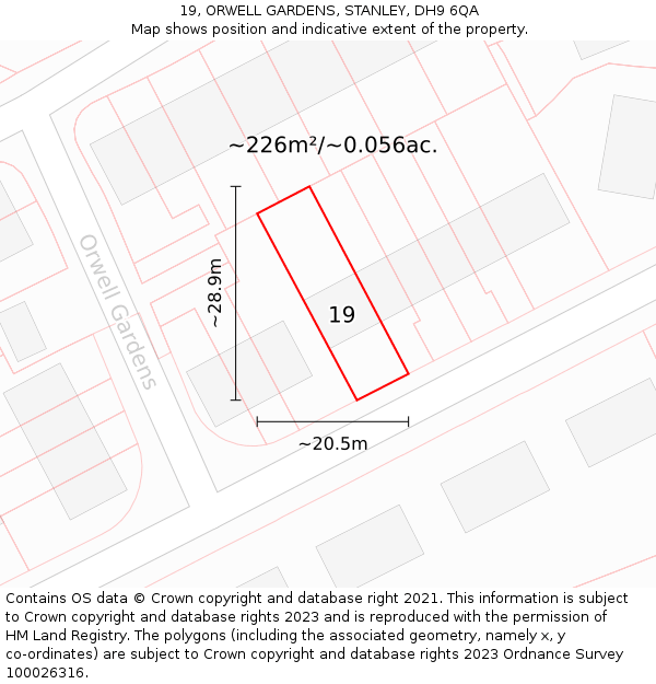 19, ORWELL GARDENS, STANLEY, DH9 6QA: Plot and title map