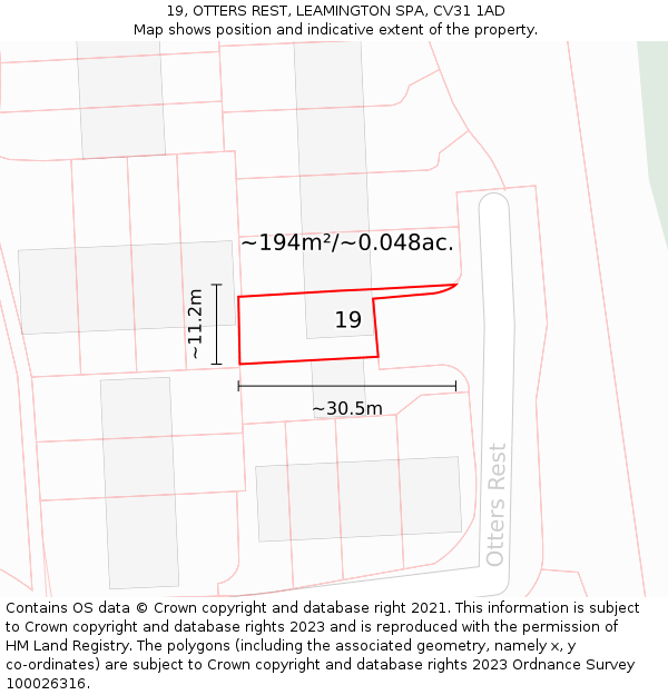 19, OTTERS REST, LEAMINGTON SPA, CV31 1AD: Plot and title map