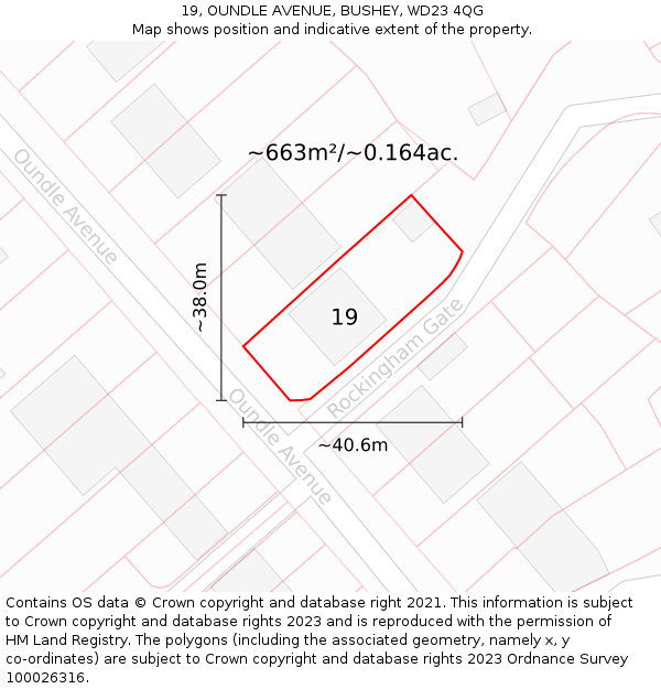 19, OUNDLE AVENUE, BUSHEY, WD23 4QG: Plot and title map