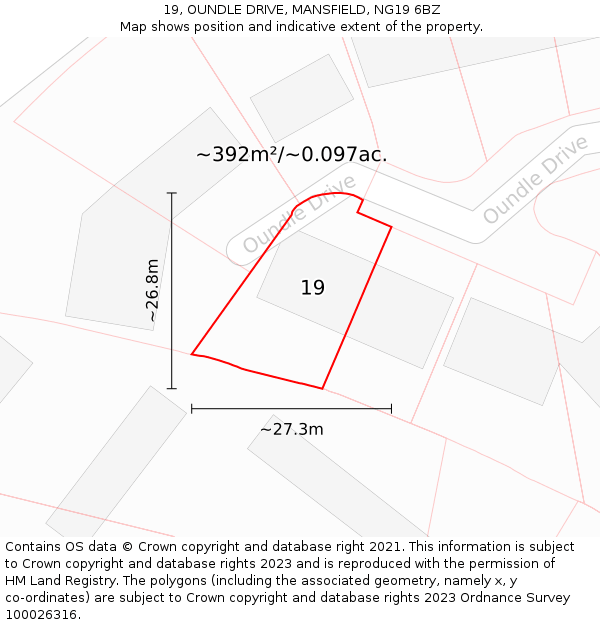 19, OUNDLE DRIVE, MANSFIELD, NG19 6BZ: Plot and title map