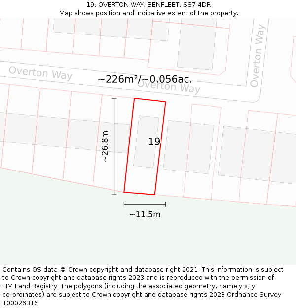 19, OVERTON WAY, BENFLEET, SS7 4DR: Plot and title map