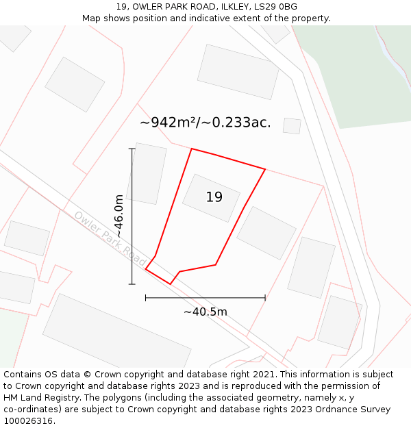 19, OWLER PARK ROAD, ILKLEY, LS29 0BG: Plot and title map