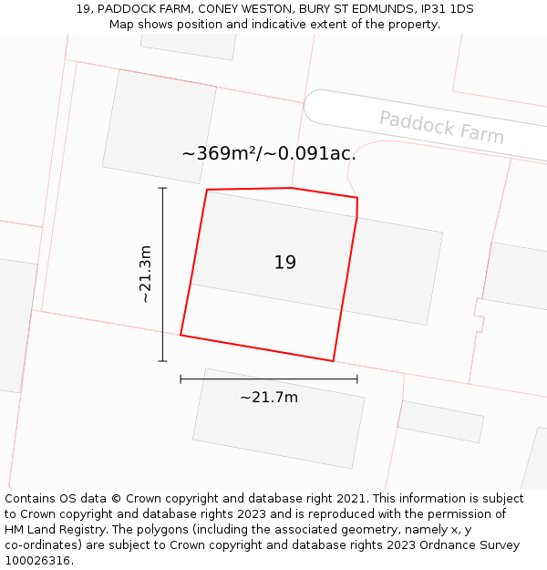 19, PADDOCK FARM, CONEY WESTON, BURY ST EDMUNDS, IP31 1DS: Plot and title map