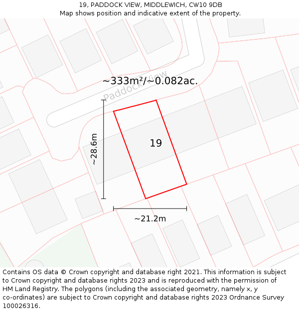 19, PADDOCK VIEW, MIDDLEWICH, CW10 9DB: Plot and title map