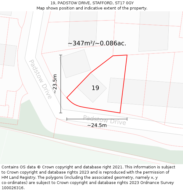 19, PADSTOW DRIVE, STAFFORD, ST17 0GY: Plot and title map