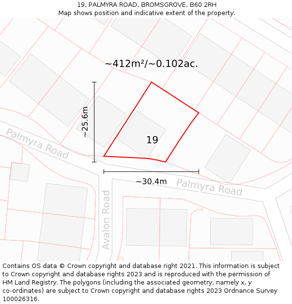 19, PALMYRA ROAD, BROMSGROVE, B60 2RH: Plot and title map