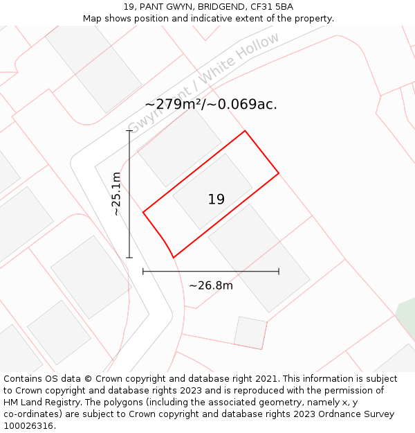 19, PANT GWYN, BRIDGEND, CF31 5BA: Plot and title map