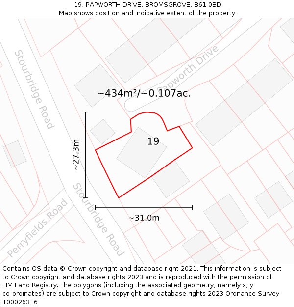 19, PAPWORTH DRIVE, BROMSGROVE, B61 0BD: Plot and title map